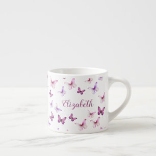 Hübsche rosa Schmetterlinge mit individuellem Name Espressotasse