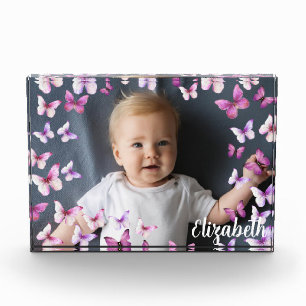 Hübsche rosa Schmetterlinge mit individuellem Name Fotoblock