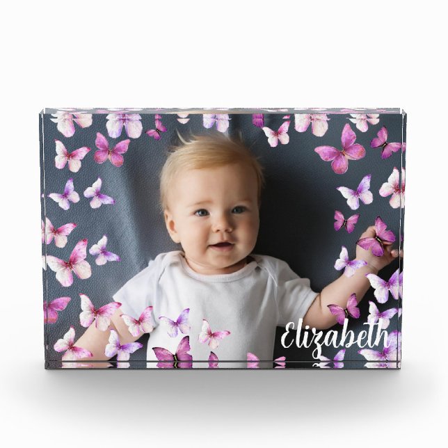 Hübsche rosa Schmetterlinge mit individuellem Name Fotoblock (Vorderseite)