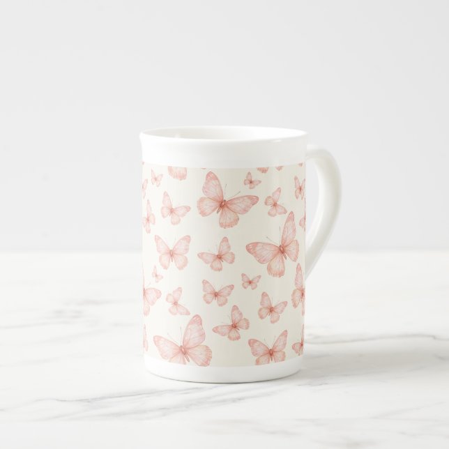 Hübsche rosa Schmetterlinge Prozellantasse (Vorderseite Rechts)