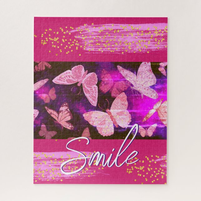 Hübsche rosa Schmetterlinge Punkte Abstrakt Puzzle (Vertikal)