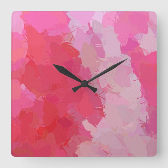 Hübsche rosa Schmetterlinge Quadratische Wanduhr (Vorderseite)