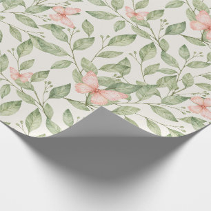 Hübsche rosa Schmetterlinge und grünes Blattwerk Geschenkpapier