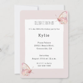 Hübsche Rosa Schmetterlinge zum Geburtstag Einladung