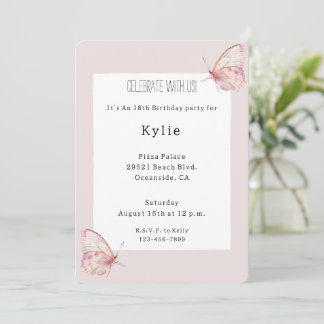 Hübsche Rosa Schmetterlinge zum Geburtstag Einladung
