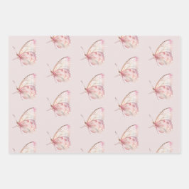 Hübsche Rosa Schmetterlinge zum Geburtstag Geschenkpapier Set