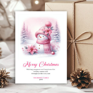 Hübsche rosa Schneemann-Weihnachtskarte für Kinder Feiertagskarte