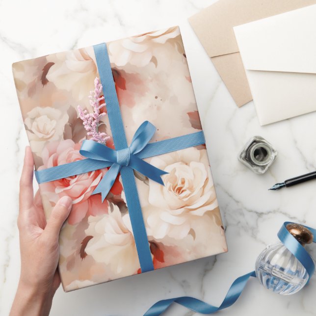 Hübsche Rosa Schwarz Creme Rose Blumenzehen Geschenkpapier (Schenken)