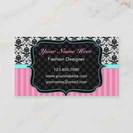 Hübsche rosa, Schwarzweiss-Damast-Geschäfts-Karte Visitenkarte