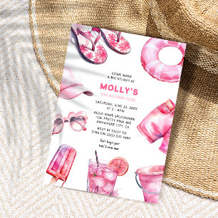 Hübsche rosa Sommer Mädchen Geburtstag Einladung