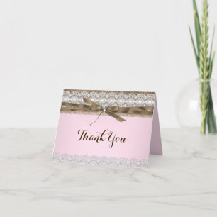 Hübsche rosa Spitze & Jute Danksagungskarte Dankeskarte