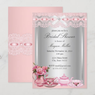 Hübsche rosa Spitzen-High-Tea-Brautjungfernparty Einladung