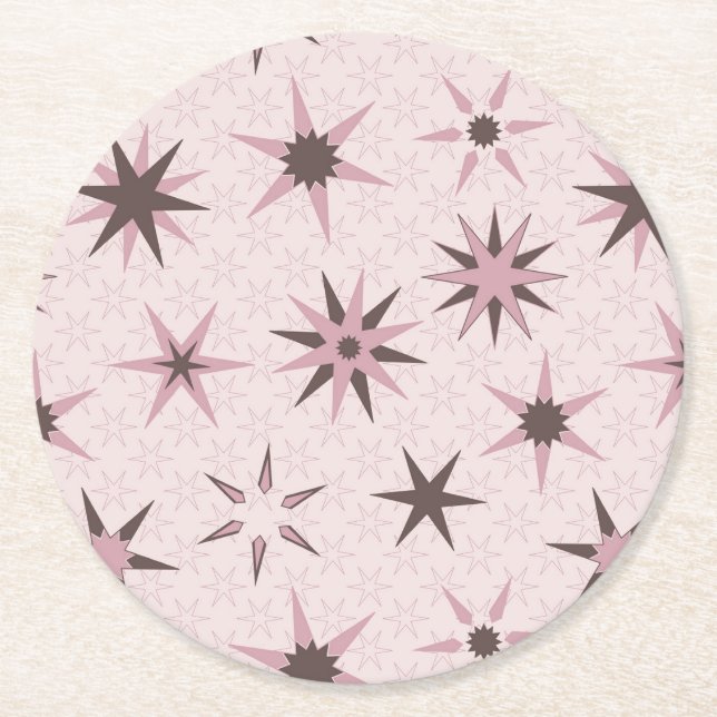 Hübsche rosa Sterne - Muster. Runder Pappuntersetzer (Vorderseite)