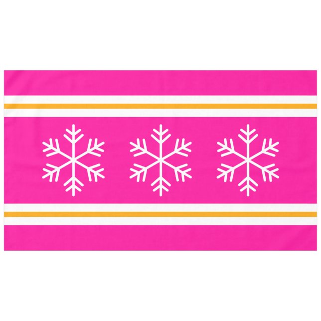 Hübsche rosa Streifen Dreifach weiße Schneeflocken Tischdecke (Vorderseite (Horizontal))