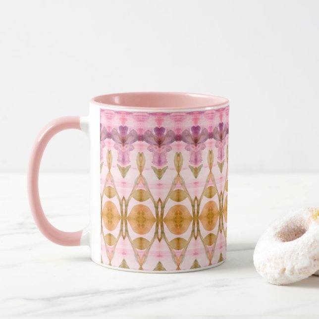 Hübsche, rosa Tasse mit Pflaume und Gold (Mit Donut)