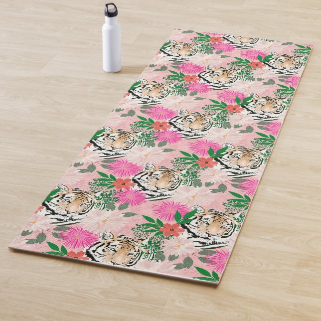 Hübsche Rosa Tiger Blumenbemalung Yogamatte
