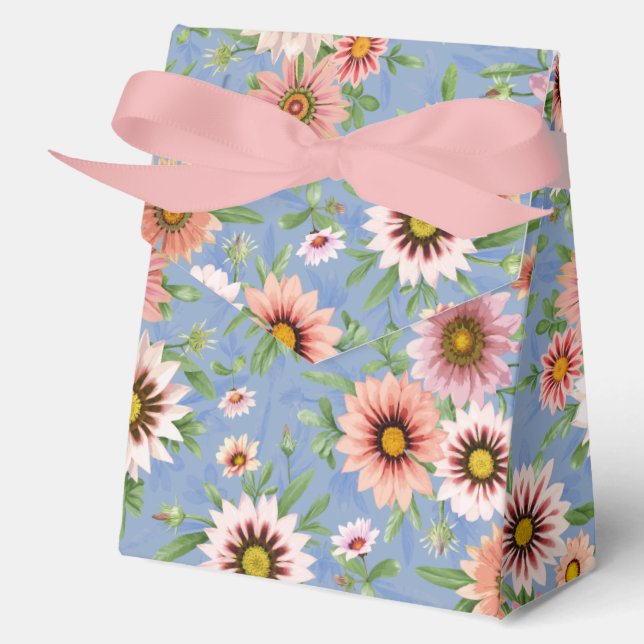 Hübsche rosa Töne auf blauem Blumenmuster Geschenkschachtel (Vorderseite)