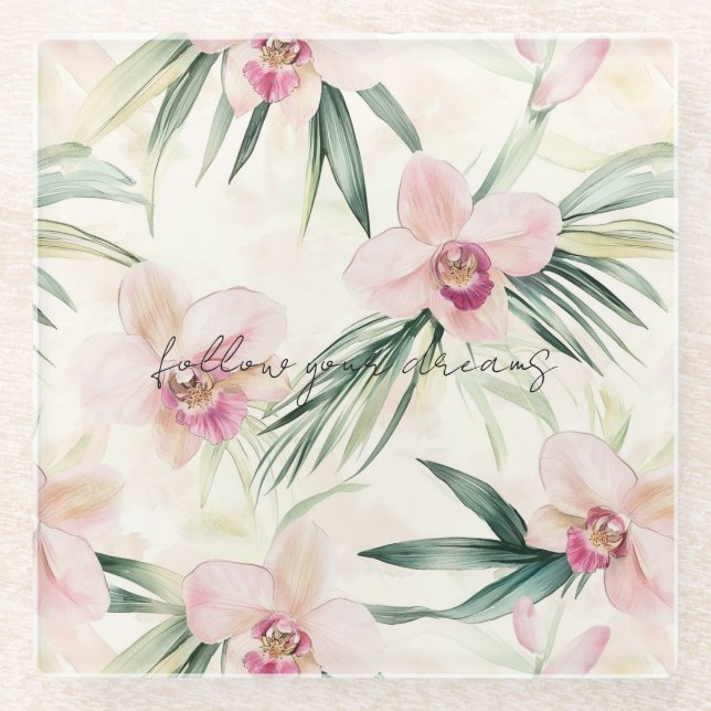 Hübsche rosa tropische Orchideen-Blume Glasuntersetzer (Vorderseite)