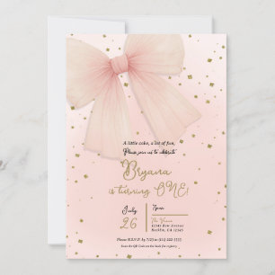 Hübsche rosa Tüll-Schleife und goldenes Konfetti z Einladung