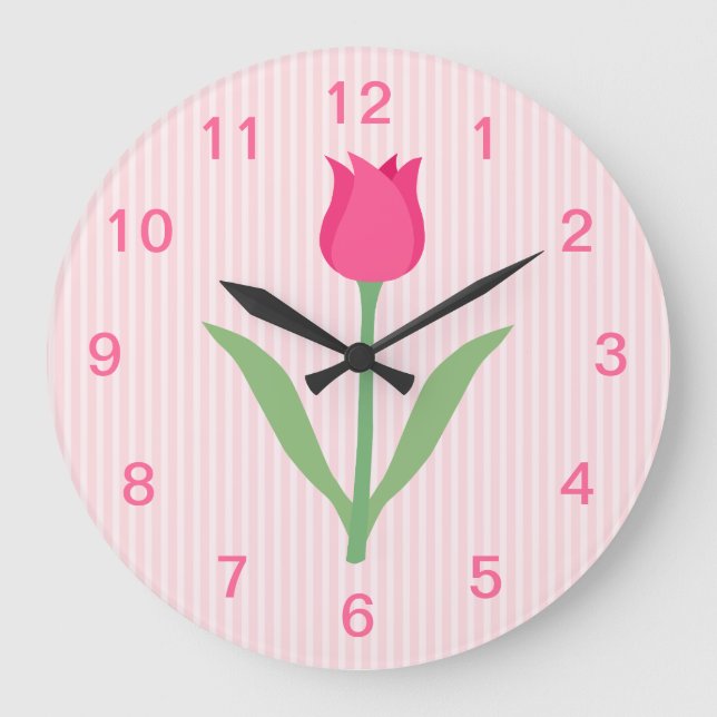 Hübsche rosa Tulpe-Blume Große Wanduhr (Vorderseite)