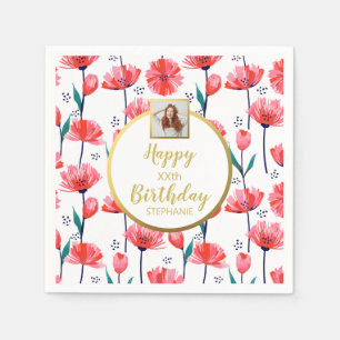 Hübsche rosa Tulpen, benutzerdefinierter Fototext, Serviette
