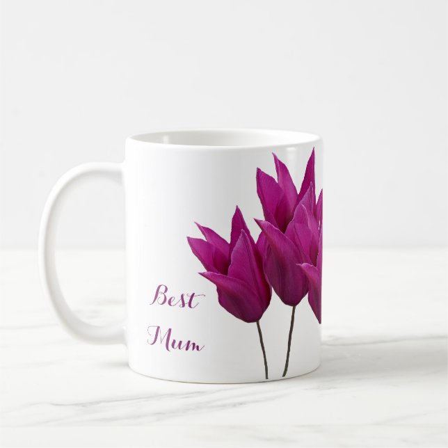 Hübsche Rosa Tulpen florale stilvolle und elegante Kaffeetasse (Links)