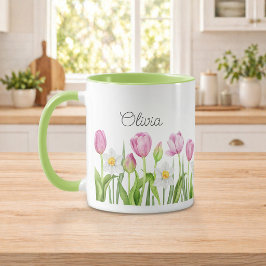 Hübsche Rosa Tulpen und weiße Kaffeedodel Tasse