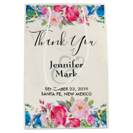 Hübsche Rosa und Blau Blume Border Wedding Danke Mittlere Geschenktüte