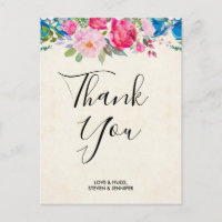 Hübsche Rosa und Blau Blume Border Wedding Danke