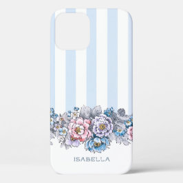 Hübsche Rosa und Blau Blumen & Streifen mit Name Case-Mate iPhone Hülle