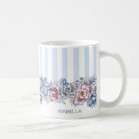Hübsche Rosa und Blau Blumen & Streifen mit Name