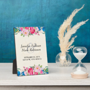 Hübsche, rosa und blaue Blume Fotoplatte