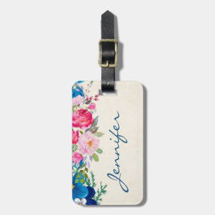 Hübsche, rosa und blaue Blume Gepäckanhänger