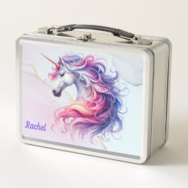 Hübsche rosa und blaue Einhorn-Metall-Lunchbox Metall Brotdose