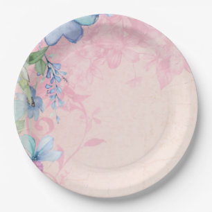 Hübsche rosa und blaue florale Wildblumen Pappteller