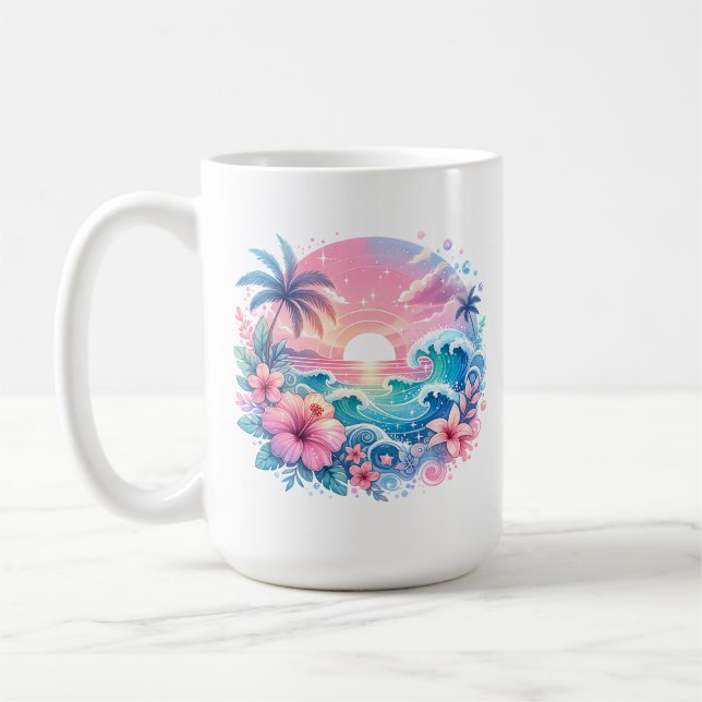 Hübsche rosa und blaue Küstenkunst Personalisiert Kaffeetasse (Links)