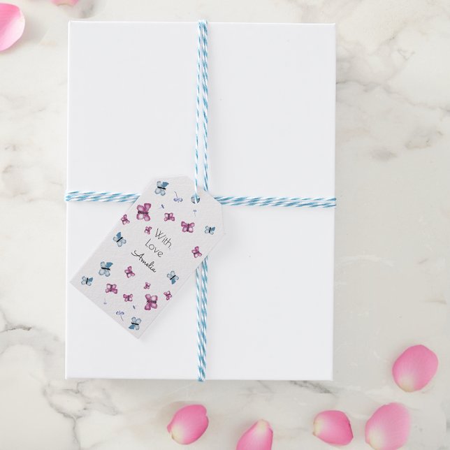 Hübsche Rosa und Blaue Schmetterlinge Geschenkanhänger (Von Creator hochgeladen)