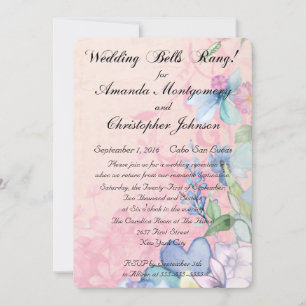 Hübsche rosa und blaue Wildblumen Hochzeitsempfang Einladung