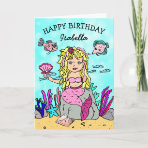Hübsche Rosa und Blonde Mermaid Happy Birthday Car Karte