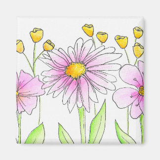 Hübsche rosa und gelbe Aquarellblumen Magnet