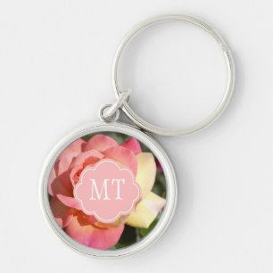 Hübsche rosa und gelbe Rosenblume, individuell ang Schlüsselanhänger