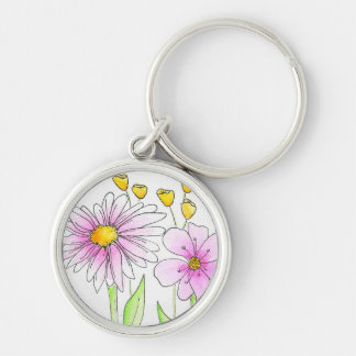 Hübsche rosa und gelbe Wasserfarbenblumen Schlüsselanhänger