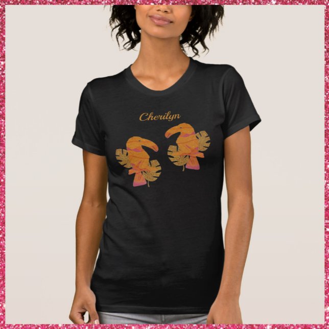 Hübsche Rosa und Gold Glitzer Tropischer Toucan Bi T-Shirt (Von Creator hochgeladen)