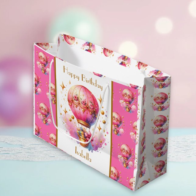 Hübsche Rosa und Gold Heißluftballons Personalisie Große Geschenktüte (Von Creator hochgeladen)