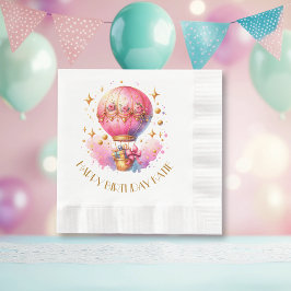 Hübsche Rosa und Gold Heißluftballons Personalisie Serviette