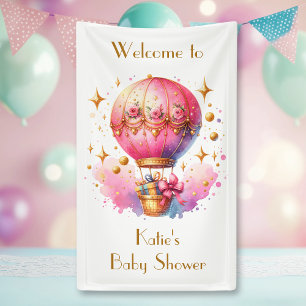 Hübsche Rosa und Gold Hot Air Balloons Babydusche Banner