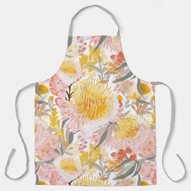 Hübsche Rosa und Gold Küste Banksia Floral Schürze (Vorderseite)