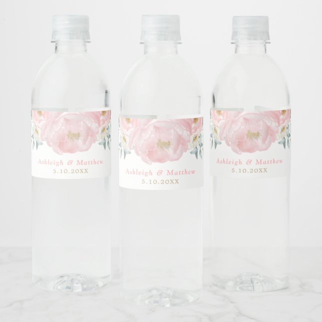 Hübsche Rosa- und Goldblütenstände Wasserflaschenetikett (Flaschen)