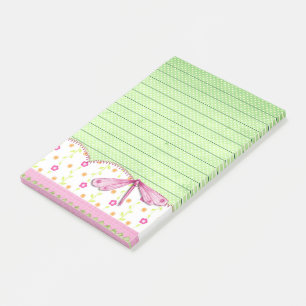 Hübsche rosa und grüne Blumen mit Libelle Post-it Klebezettel