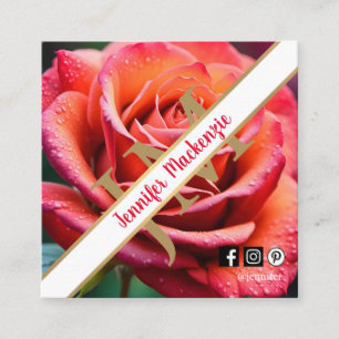 Hübsche rosa und pfirsichfarbene Rose AI-generiert Quadratische Visitenkarte